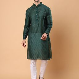 House of Pataudi Green Embroidered Mandarin Collar Long Sleeve Sequins Straight Kurtas-picture-53