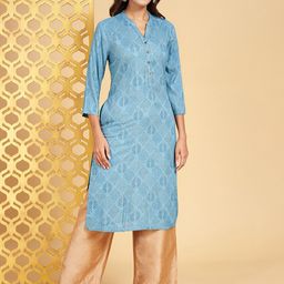 RANGMANCH BY PANTALOONS Floral Printed Mandarin Collar Straight Kurta-51