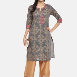 RANGMANCH BY PANTALOONS Women Charcoal Ethnic Motifs Printed Kurta-picture-33