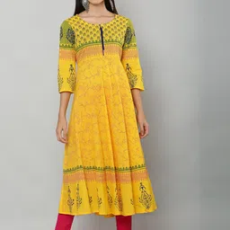 EZIS FASHION Women Yellow Printed Anarkali Kurta-picture-48
