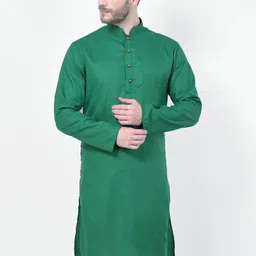 SG LEMAN Men Teal Solid Mandarin Neck Straight Kurta-picture-27