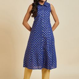 Sangria Ethnic Motifs Printed Shirt Collar Cotton A-line Kurta-picture-54