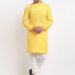 Kaifoo Men Yellow Thread Work Kurta-54