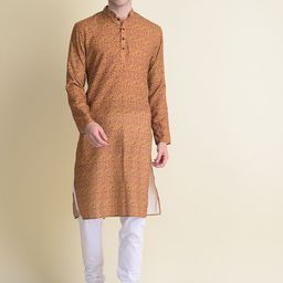 NAMASKAR Men Yellow Cotton Printed Kurta-picture-23