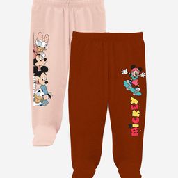 Minicult Unisex Kids Set Of 2 Printed Footed Pure Cotton Lounge Pants-image-76