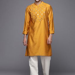 Indo Era Mandarin Collar Mirror Work Liva Kurta-image-82