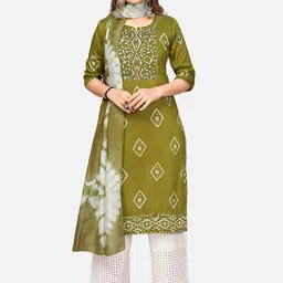 Vbuyz Women Green & old moss green Ethnic Motifs Printed Keyhole Neck Flared Sleeves Mirror Work Kurta-picture-28