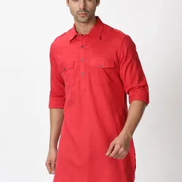 Saffron Threads Men Red Pathani Kurta-picture-32