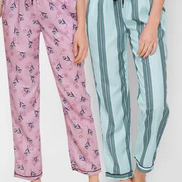 FashionRack Women Pink & Blue Pack of 2 Printed Cotton Lounge Pants-picture-35