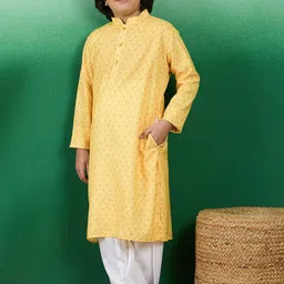 Sangria Boys Yellow Floral Printed Mandarin Collar Cotton Straight Kurta-picture-17