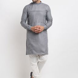 Kaifoo Men Grey Thread Work Kurta-63