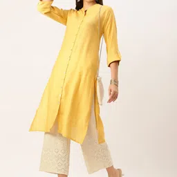 SHOWOFF Mandarin Collar Roll Up Sleeves Straight Kurta-picture-31