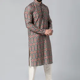 TheEthnic.Co Sanganeri Printed Mandarin Collar Long Sleeves Cotton Kurta-image-73