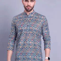 SHIWAM ETHNIX Ethnic Motifs Printed Band Collar Kurta-image-16