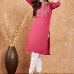 Sangria Yoke Embroidered Pure Cotton Straight Kurta-picture-18