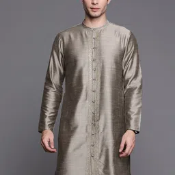 Indo Era Mandarin Collar Thread Work Chanderi Cotton Kurta-picture-26