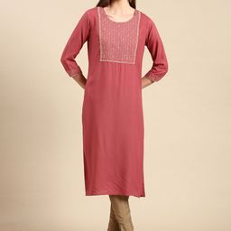 SHOWOFF Ethnic Motifs EmbroideredSequined Straight Kurta-picture-24