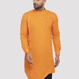 Kaifoo Men Orange Cold-Shoulder Sleeves Asymmetric Kurta-51