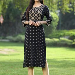 Juniper Women Black Festive Straight Kurta-image-25
