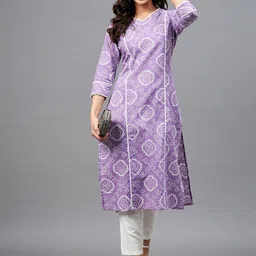 Azira Women Lavender & White Bandhani Printed Cotton Kurta-image-97
