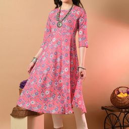 FERANOID Floral Printed Pure Cotton Anarkali Kurta-image-25