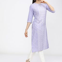 KETCH Woman Mauve Geometric Striped Kurta-image-5