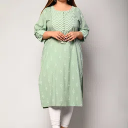 Swasti Women Green & seacrest Geometric Embroidered Floral Pathani Kurta-picture-22