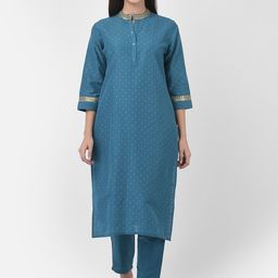 Span Geometric Printed Mandarin Collar Sequinned Pure Silk Kurta-16