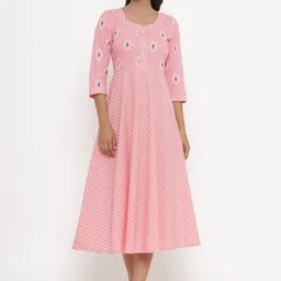 PARCHHAI Women Pink Ethnic Motifs Printed Thread Work Anarkali Kurta-10