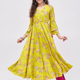 Tissu Plus Size Floral Printed Flared Sleeves Floral Anarkali Kurta-55