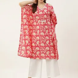 FIORRA Floral Printed Flared Sleeves Pure Cotton Kaftan Kurta-image-32