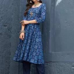 Shae by SASSAFRAS Ethnic Motifs Printed Anarkali Kurta-image-49