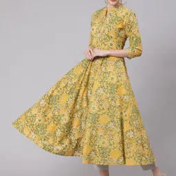 GLAM ROOTS Women Yellow Floral Printed Floral Anarkali Kurta-picture-57