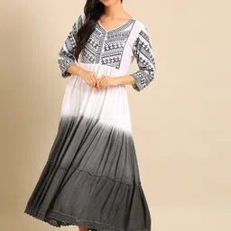 SHOWOFF Geometric Embroidered Tiered Ethnic Dress-47