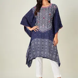 The Kaftan Company Women Purple Bandhani Printed Flared Sleeves Dobby Kaftan Kurta-picture-6