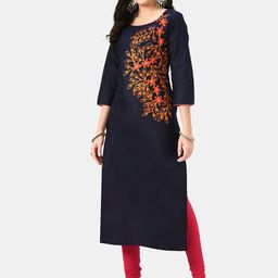 RIYA Women Blue Floral Embroidered Thread Work Kurta-image-52