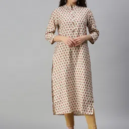 SHOWOFF Floral Printed Mandarin Collar Cotton Straight Kurta-picture-36