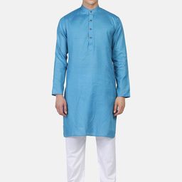 TAHVO Men Blue Solid Kurta-image-85