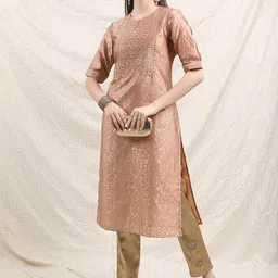 Vishudh Floral Woven Design Keyhole Neck Thread Work Kurta-20