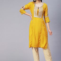 FASHOR Women Yoke Design Gotta Patti Kurta-image-5