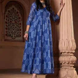 Shae by SASSAFRAS Ethnic Motifs Printed Indie Prints Chanderi Silk Anarkali Kurta-image-52