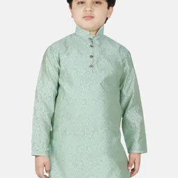 SG YUVRAJ Boys Sea Green Ethnic Motifs Brocade Satin Kurta-37