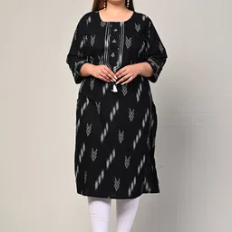 Swasti Women Black Ethnic Motifs Embroidered Keyhole Neck Thread Work Floral Kurta-57