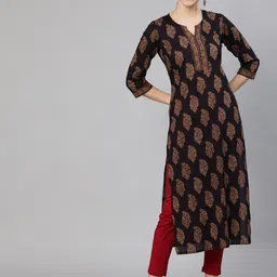 Nayo Women Black & Red Paisley Print Straight Kurta-picture-42