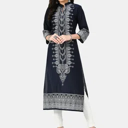 RIYA Women Navy Blue Ethnic Motifs Printed Cotton Kurta-image-82