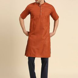 RAJUBHAI HARGOVINDAS Mandarin Collar Silk Cotton Kurta-image-98