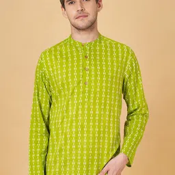 YU by Pantaloons Geometric Printed Band Collar Pure Cotton Short Kurta-image-69