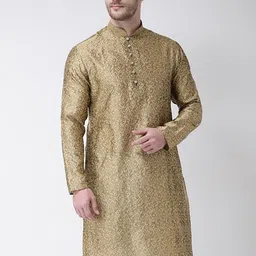 SG LEMAN Men Gold-Toned Jacquard Kurta-image-94