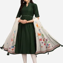 KALINI Women Green Anarkali Kurta With Digital Print Dupatta-image-4