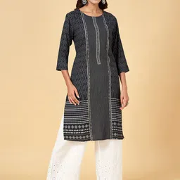 RANGMANCH BY PANTALOONS Geometric Printed Round Neck Straight Kurta-48
